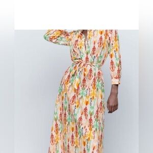 Zara Womens Multicolor The Melinda Cotton Belted Shirt Midi Dress Size Large